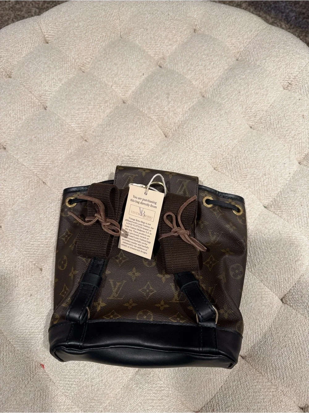 Revamped Louis Vuitton Monogram Drawstring Backpack by Vintage Boho Bags
